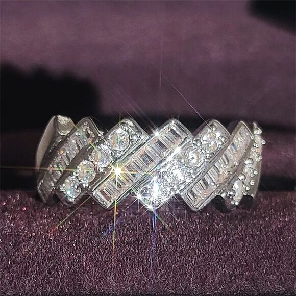 💖💎Stunning Sterling Silver Baguette and Round Diamond Eternity Band Ring💖💎 - Picture 3 of 14